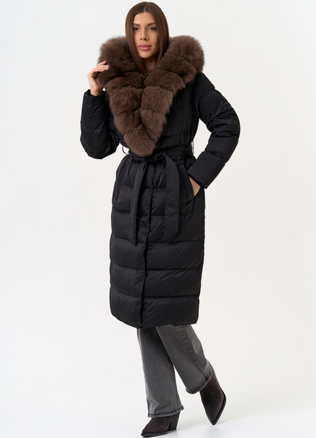 Женский пуховик с капюшоном из меха песца модель № 31448 в рассрочку