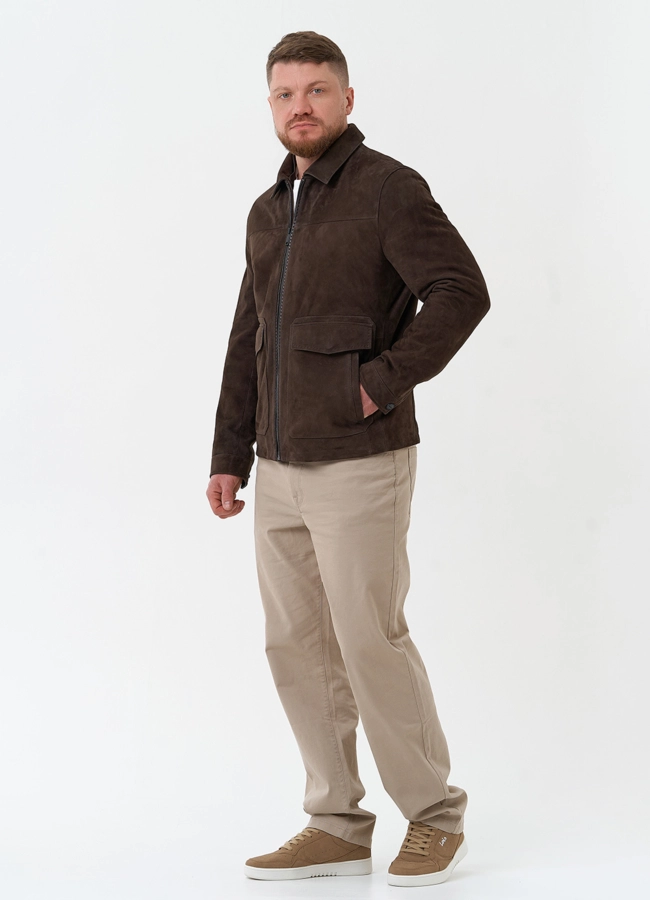 Мужская куртка из натуральной замши коричневого цвета модель № 30066 универмаг малина