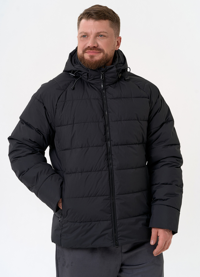 Мужской пуховик черного цвета с капюшоном модель № 31458 меха малина