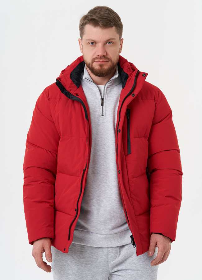 Яркий пуховик с капюшоном модель № 28395 универмаг малина