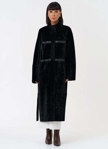 Женская двухсторонняя дубленка черного цвета