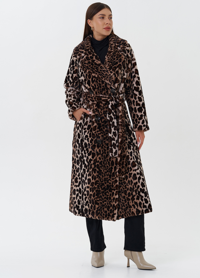 Пальто из эко меха с анималистичным принтом модель № 27685 в кредит