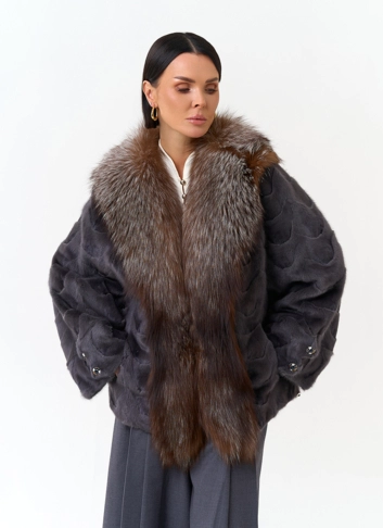 Шуба из норки с отделкой из меха лисы фото