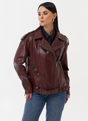 Женская косуха бордового цвета