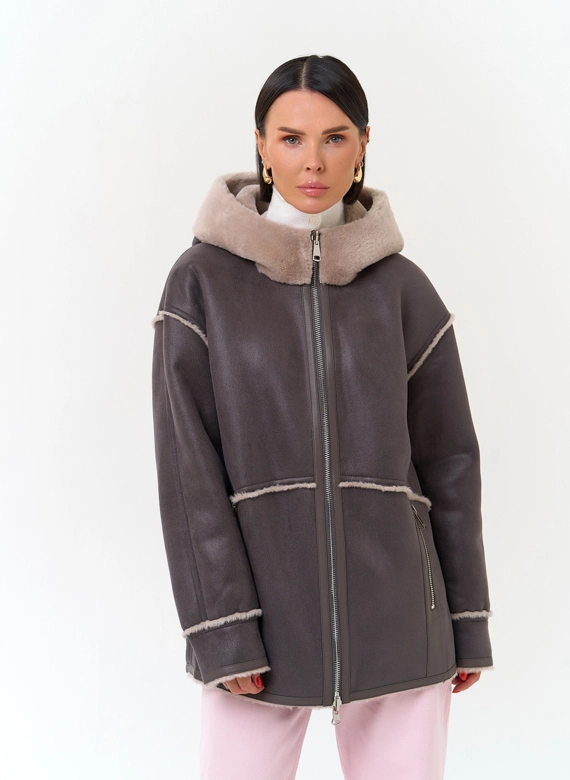 Женская дубленка из эко замши фото