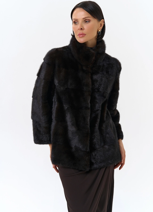 Поперечная шуба из норки модель № 25892 универмаг малина
