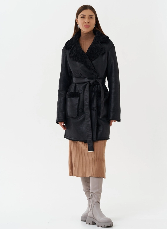 Женская двухсторонняя дубленка из эко кожи