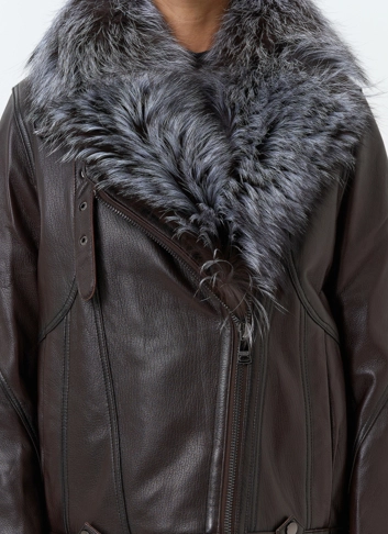 Женский пуховик из натуральной кожи с чернобуркой фото