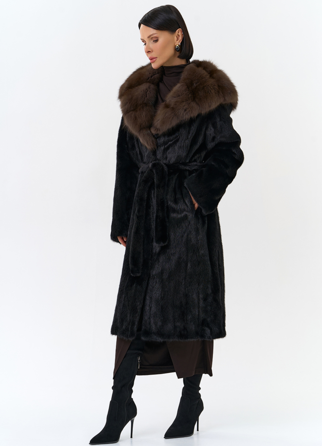 Шуба из норки с капюшоном  модель № 25003 универмаг малина