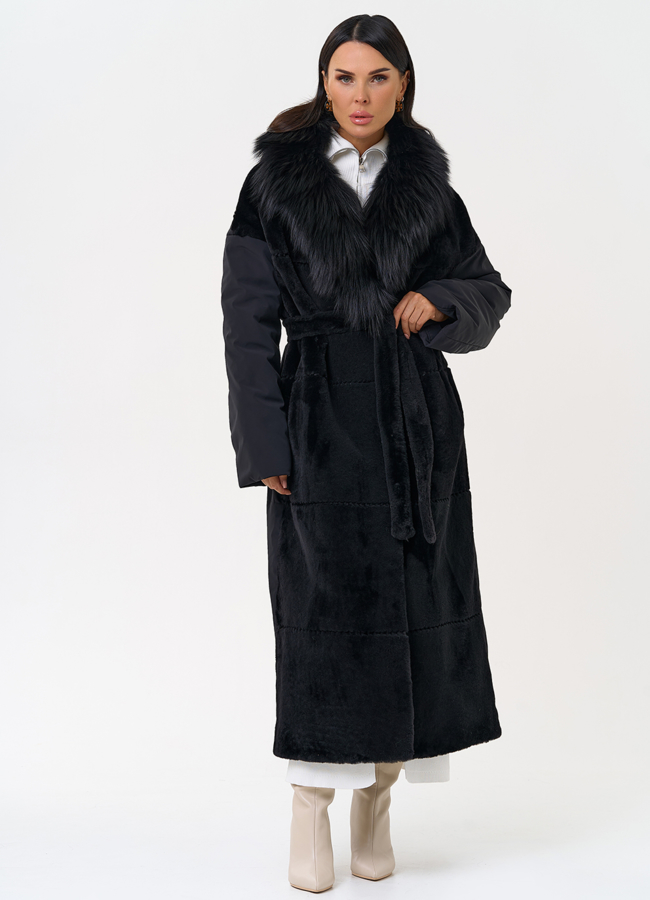Комбинированное женское зимнее пальто в черном цвете модель № 31402 универмаг малина