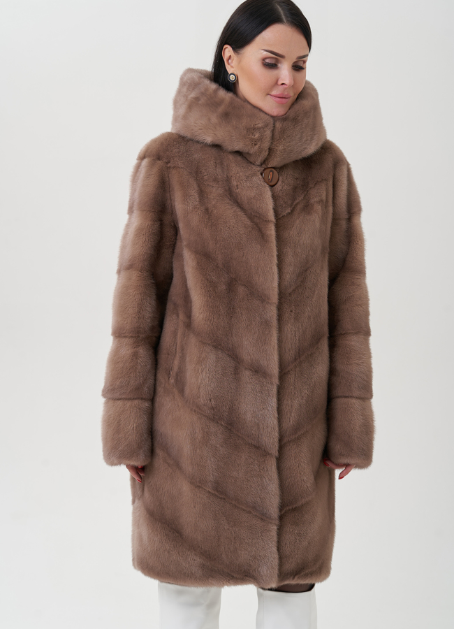 Норковая шуба с капюшоном  модель № 25470 меха малина