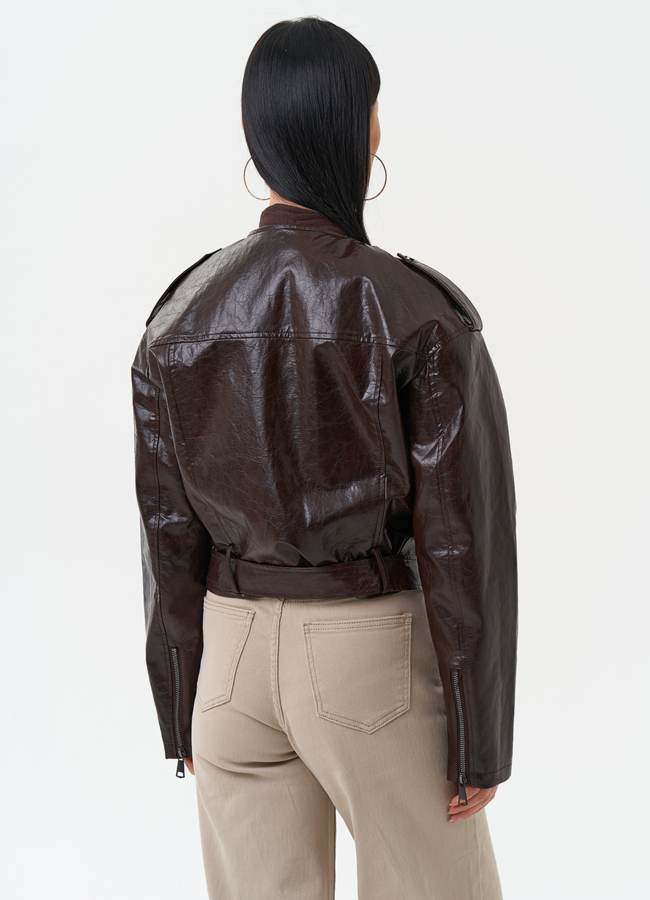 Куртка косуха из эко кожи коричневого цвета модель № 30313 в кредит