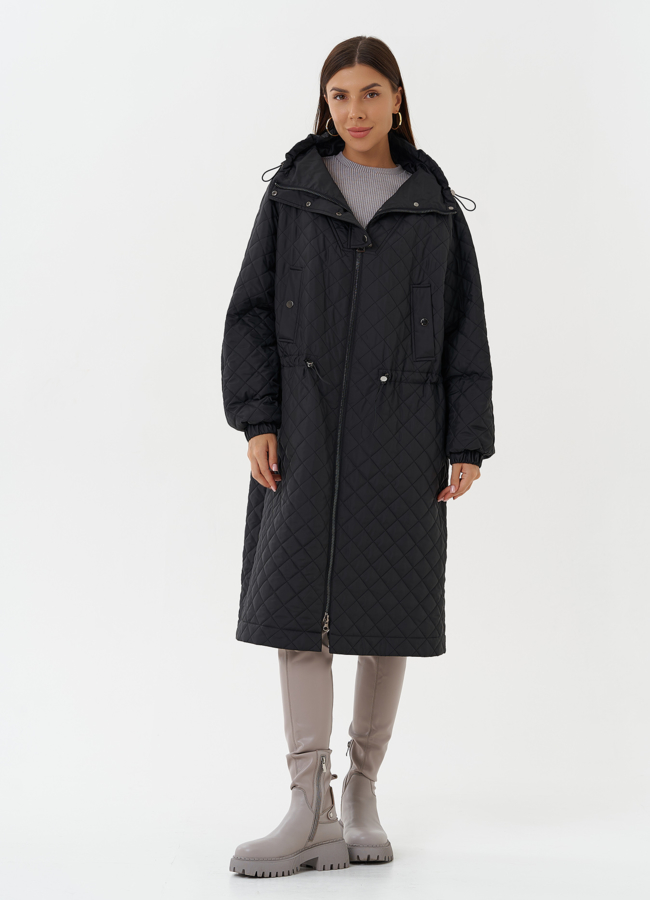 Женское стеганое пальто черного цвета модель № 27151 в рассрочку