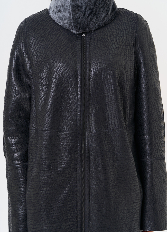 Женская двухсторонняя дубленка с воротником стойкой модель № 31478 универмаг малина