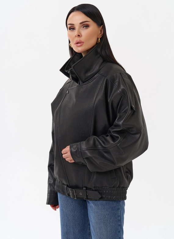 Объемная женская куртка из натуральной кожи