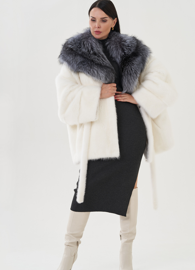 фото Шуба из норки белого цвета модель № 25695