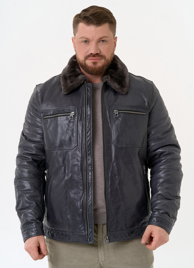 Куртка из натуральной кожи с отделкой из овчины модель № 31423 универмаг малина