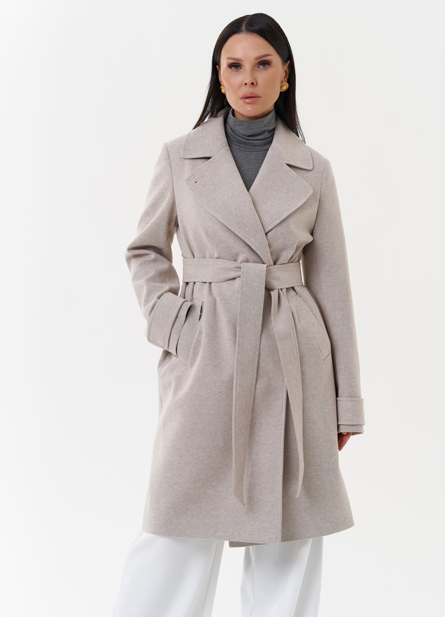 фото Пальто бежевого цвета с английским воротником модель № 27682