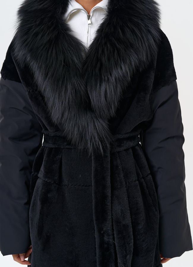 Комбинированное женское зимнее пальто в черном цвете модель № 31402 универмаг малина