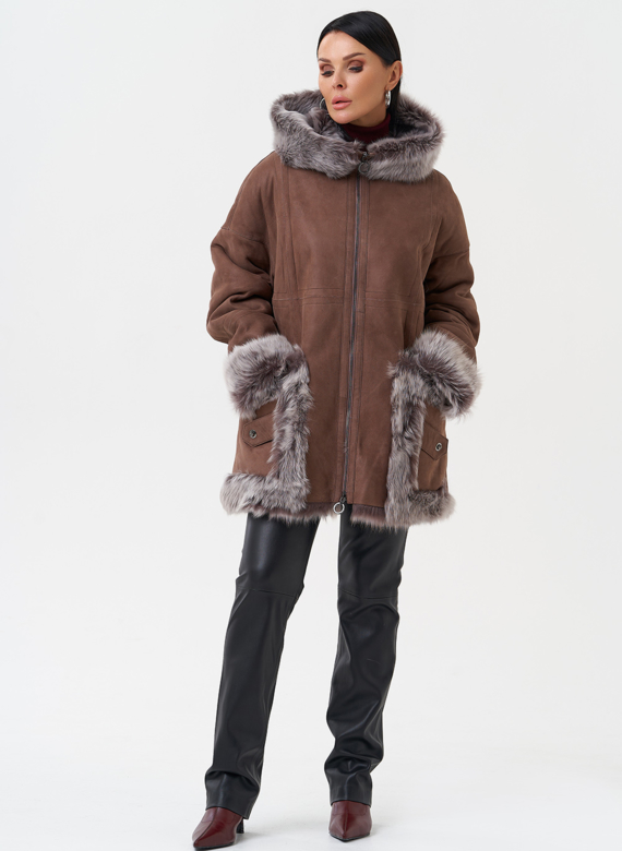 Натуральная дубленка с капюшоном