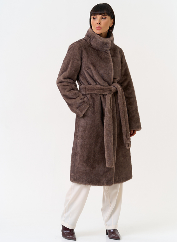 Женская шуба из эко меха с воротником стойкой