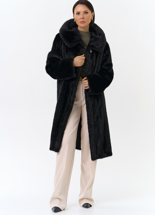 Черная норковая шуба с капюшоном модель № 26158 универмаг малина