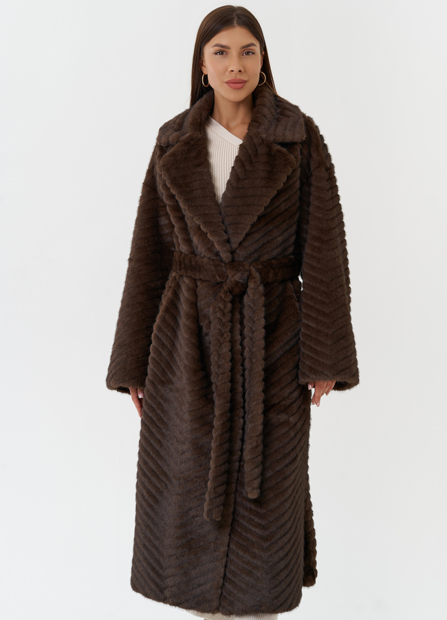 Пальто из эко меха с английским воротником модель № 28450 универмаг малина