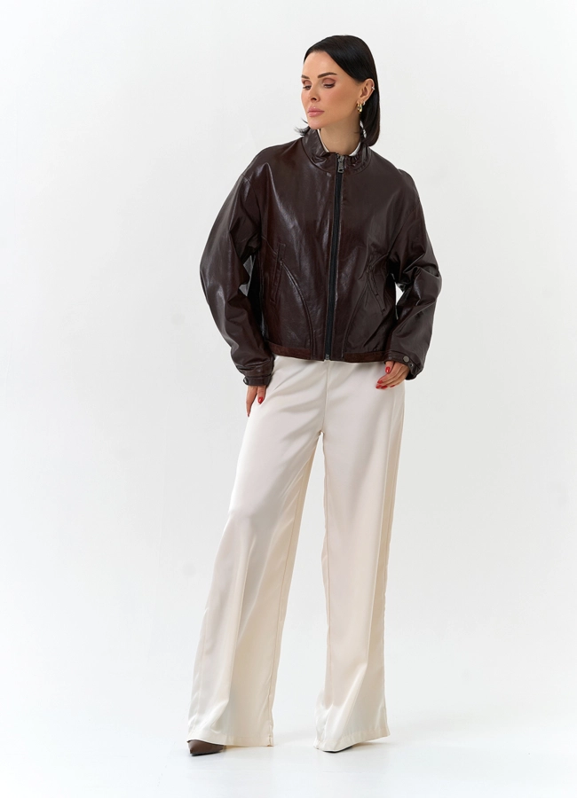 Женская короткая куртка из натуральной кожи модель № 32539 в кредит